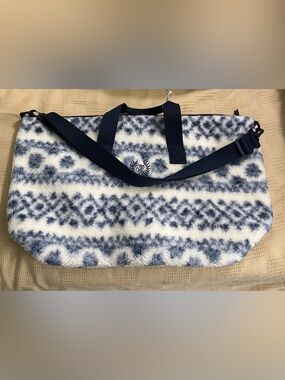 Pink Brand Sherpa Plush Patterned Tote Bag in Blue and White - NWT Retail 59.95